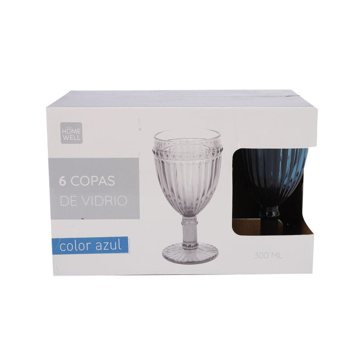 Set 6 Copas Vino Vidrio Azul 300ml