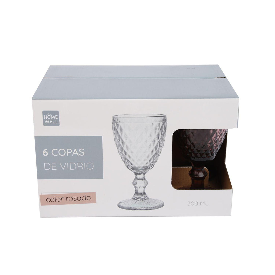 Set 6 Copas Vidrio Rosado 300ml