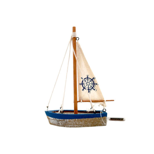 Barco Decorativo Madera 10x16Cms Velero Azul